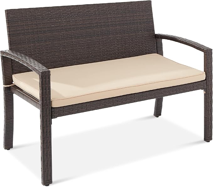 Outdoor Bench 2-Person Wicker Garden Patio Benches Seating Furniture for Backyard