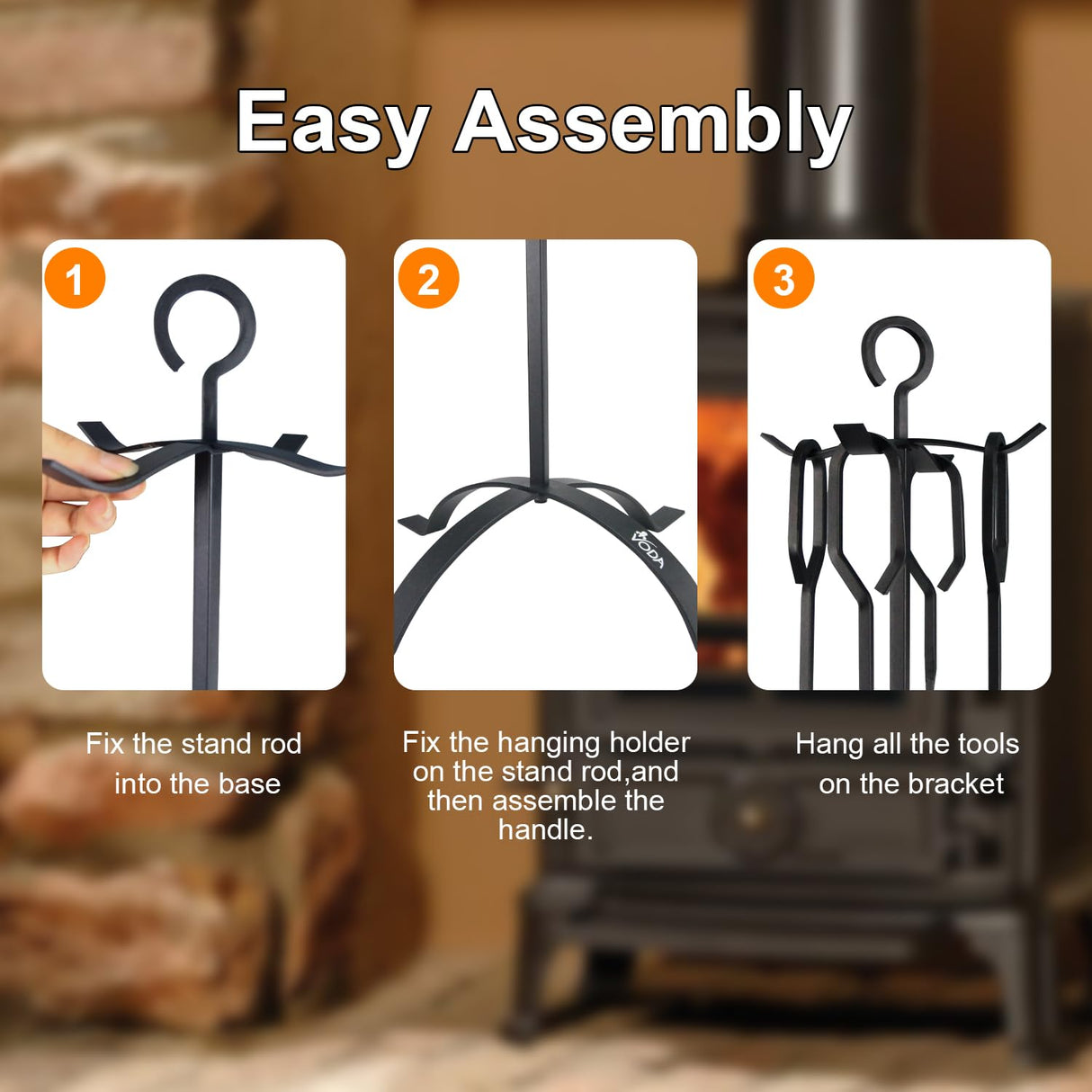 Fireplace Tools Set, 5-Piece Cast Iron 30.5" Fire Place Set Tools Indoor Fireside Accessories