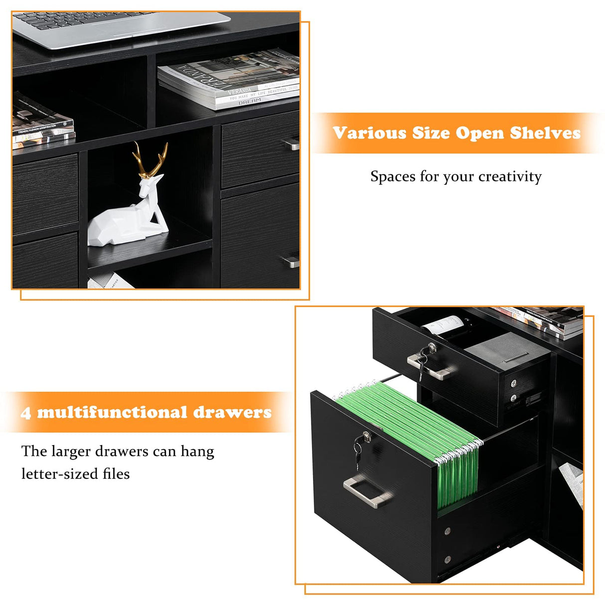 Wood Mobile File Cabinet with 4 Drawers and Shelves, Printer Stand