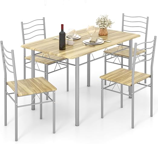 5-Piece Glass Dining Table Set with 4 Chairs
