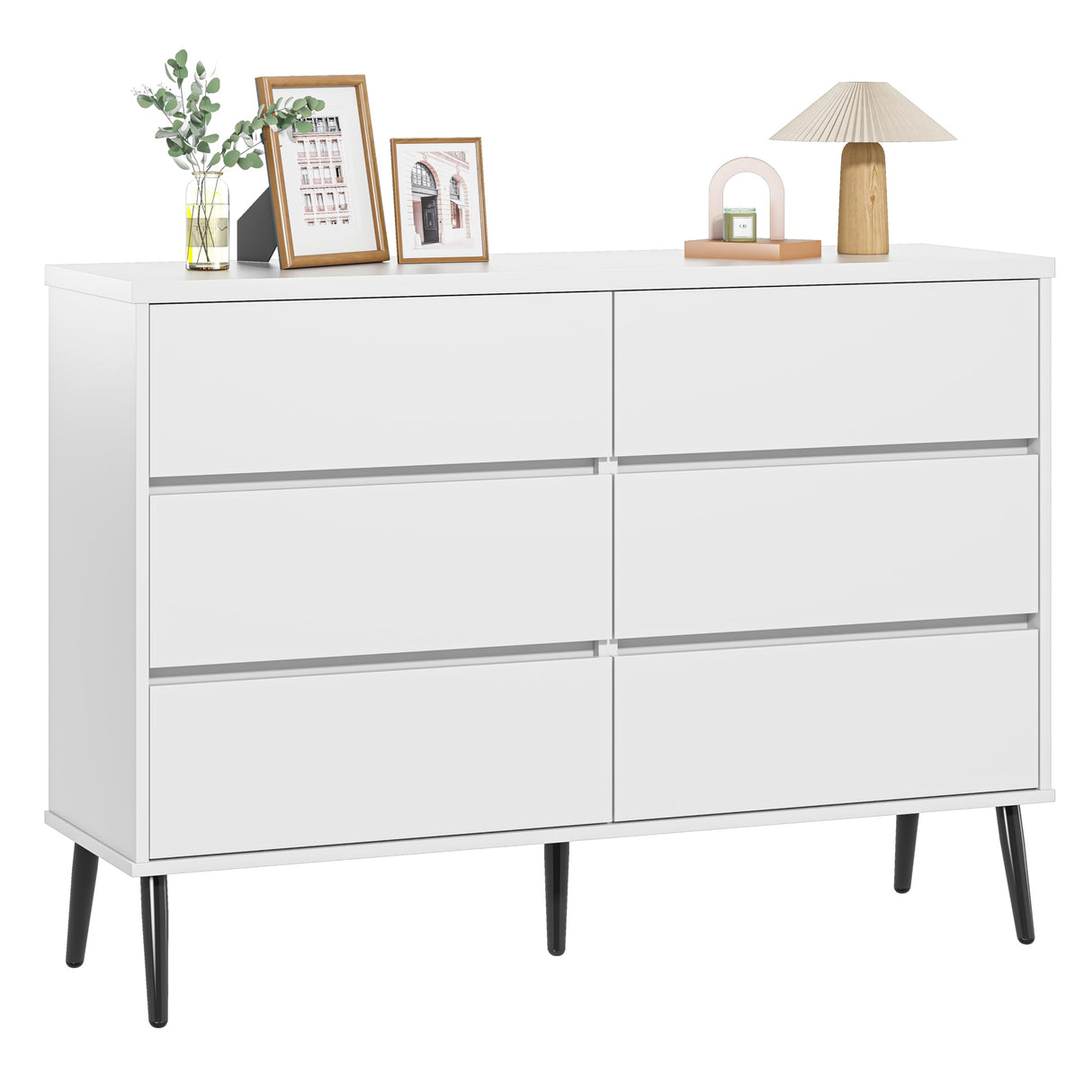 White Dresser for Bedroom, 6 Drawer Modern Double Dresser with Invisible Handles