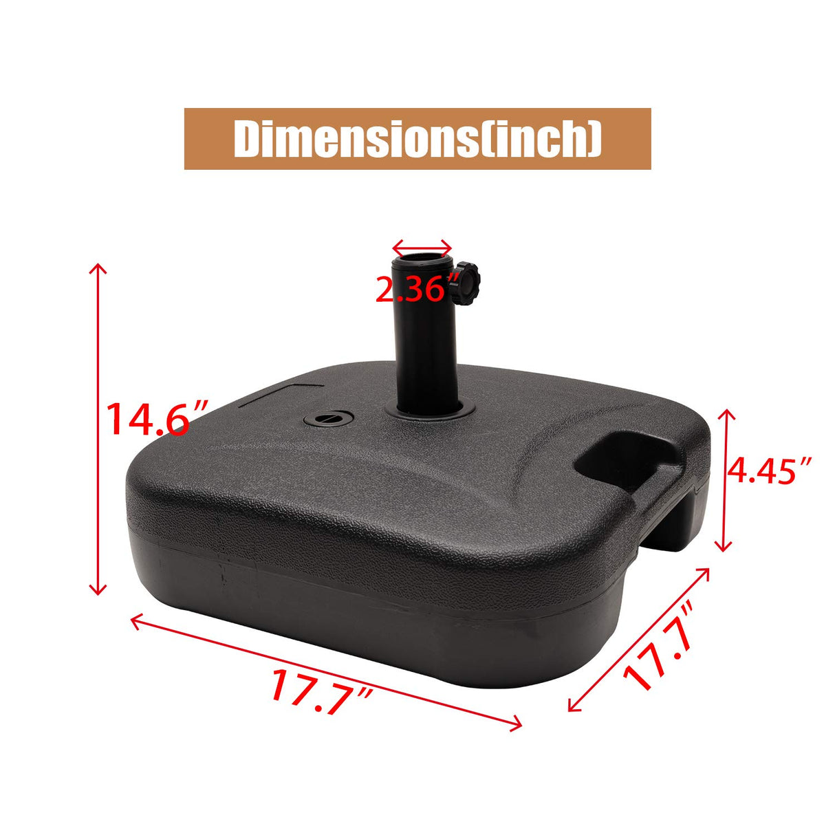 VredHom 53lbs Patio Umbrella Base Stand, Outdoor Market Umbrella Stand with Carry Handle，Water/Sand Filled Holder Plastic Square Weighted Base，Heavy Duty Umbrella Holder, for Lawn, Garden, 24L
