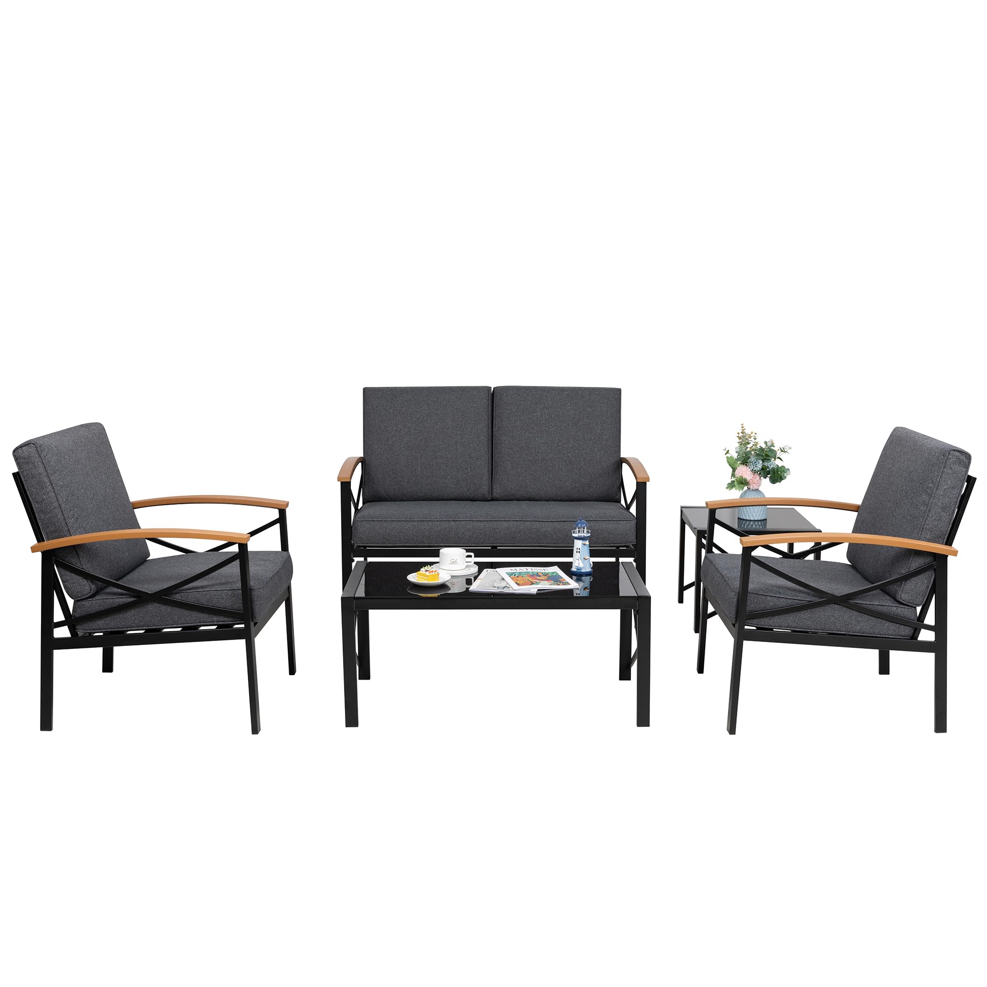 Modern Outdoor Sectional Sofa Set - Patio Seating Group with Waterproof Cushions