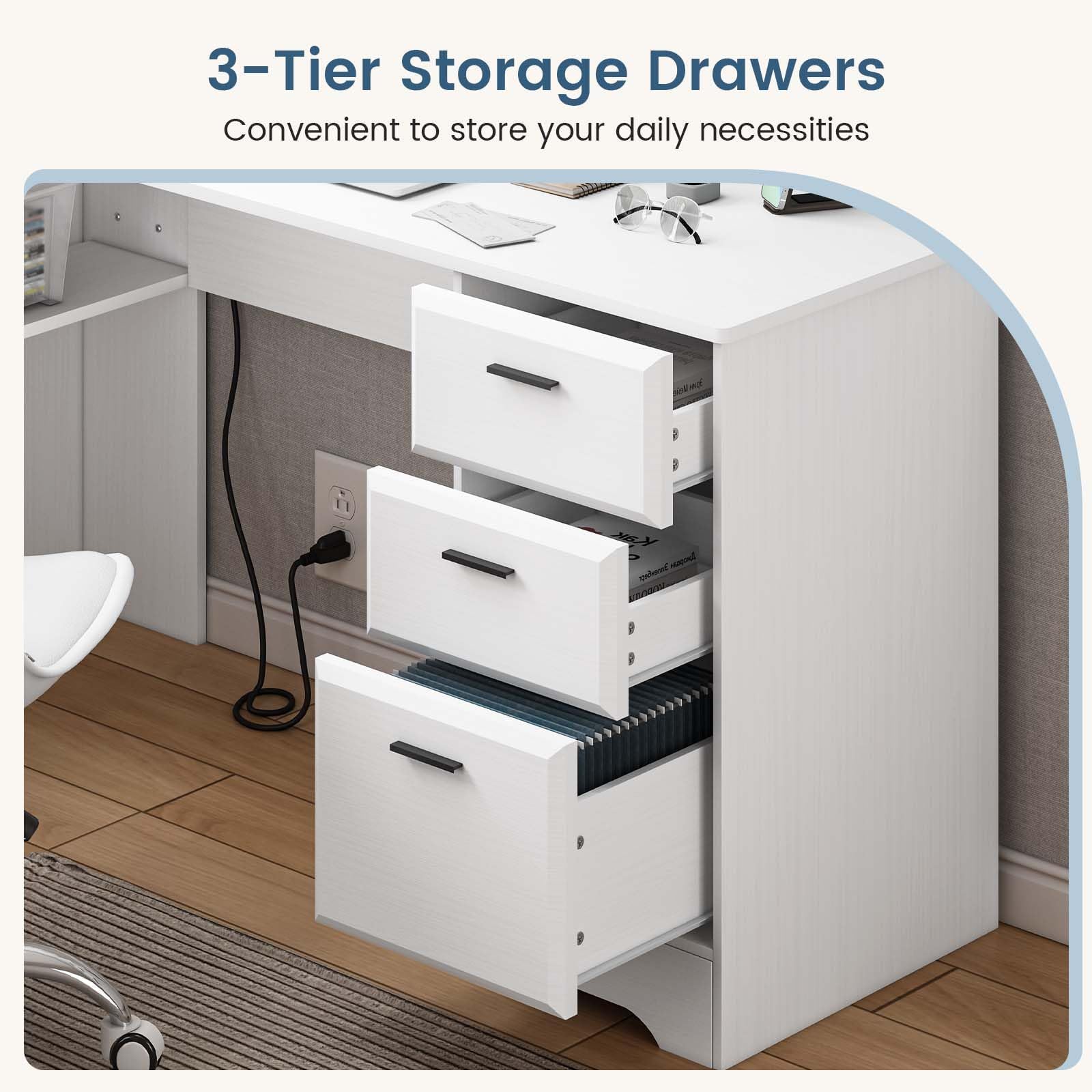White L Shaped Desk with Drawers, Large L Shaped Desk Corner Computer Desk