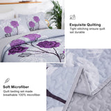 Anibedding Purple Quilt Set Queen Size,Elegant Purple Floral Printed Bedspread Coverlet 3 Pieces Soft Microfiber Bedding Set with 2 Pillowcases for All Season(96"×90")