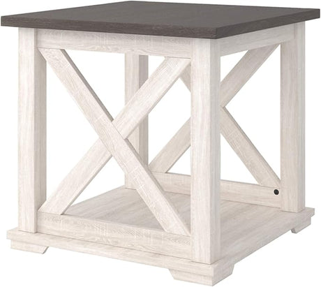 Aldwin Farmhouse Square End Table with Crossbuk Details, Light Brown