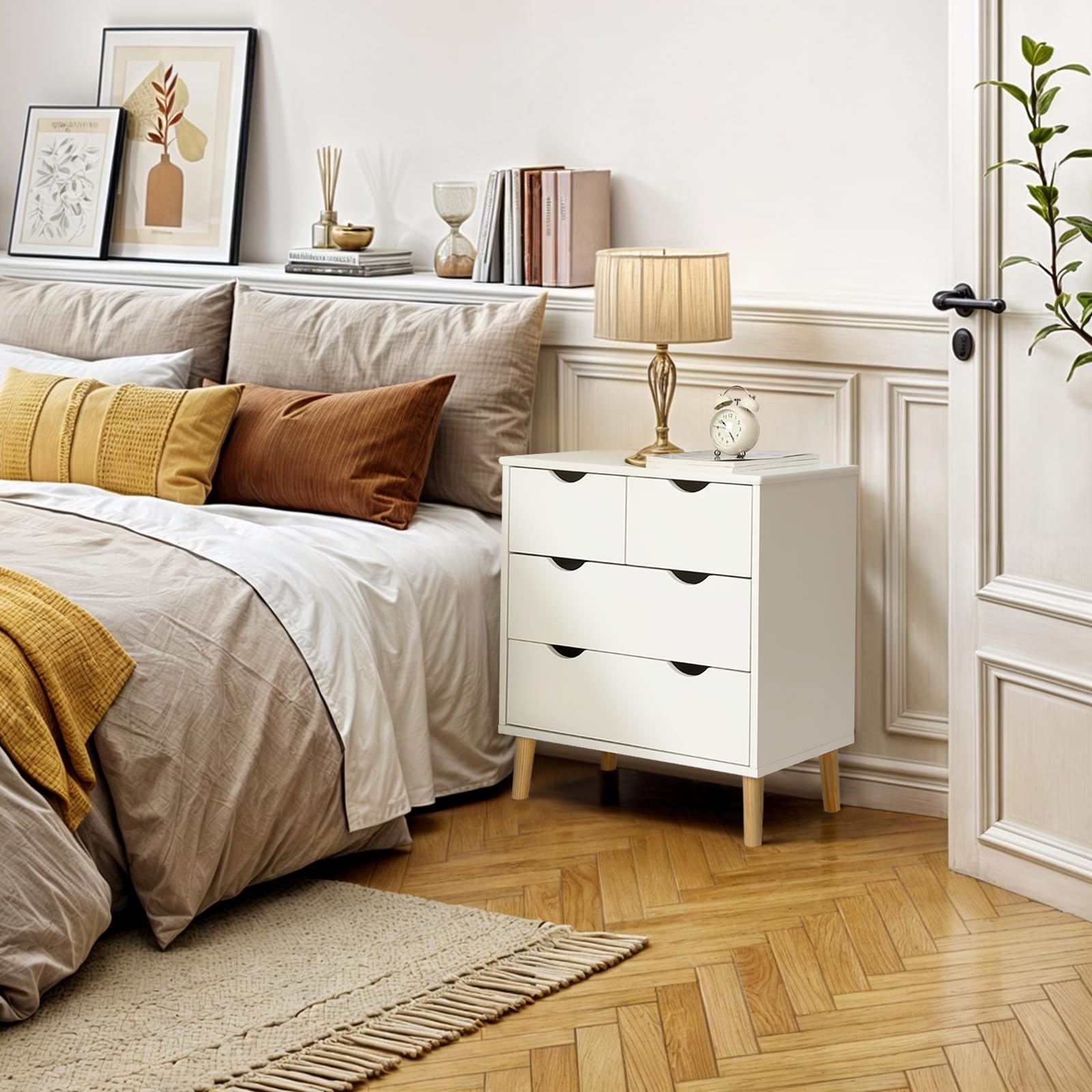 4 Drawers Dresser for Bedroom, 24.4''H White Drawer Dresser Nightstand