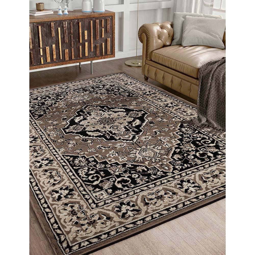 Superior Indoor Area Rug, Jute Backed, Traditional Oriental Medallion, Perfect for Hallway, Entryway, Living Room, Bedroom, Office, Kitchen, Glendale Collection, 8' x 10', Brown