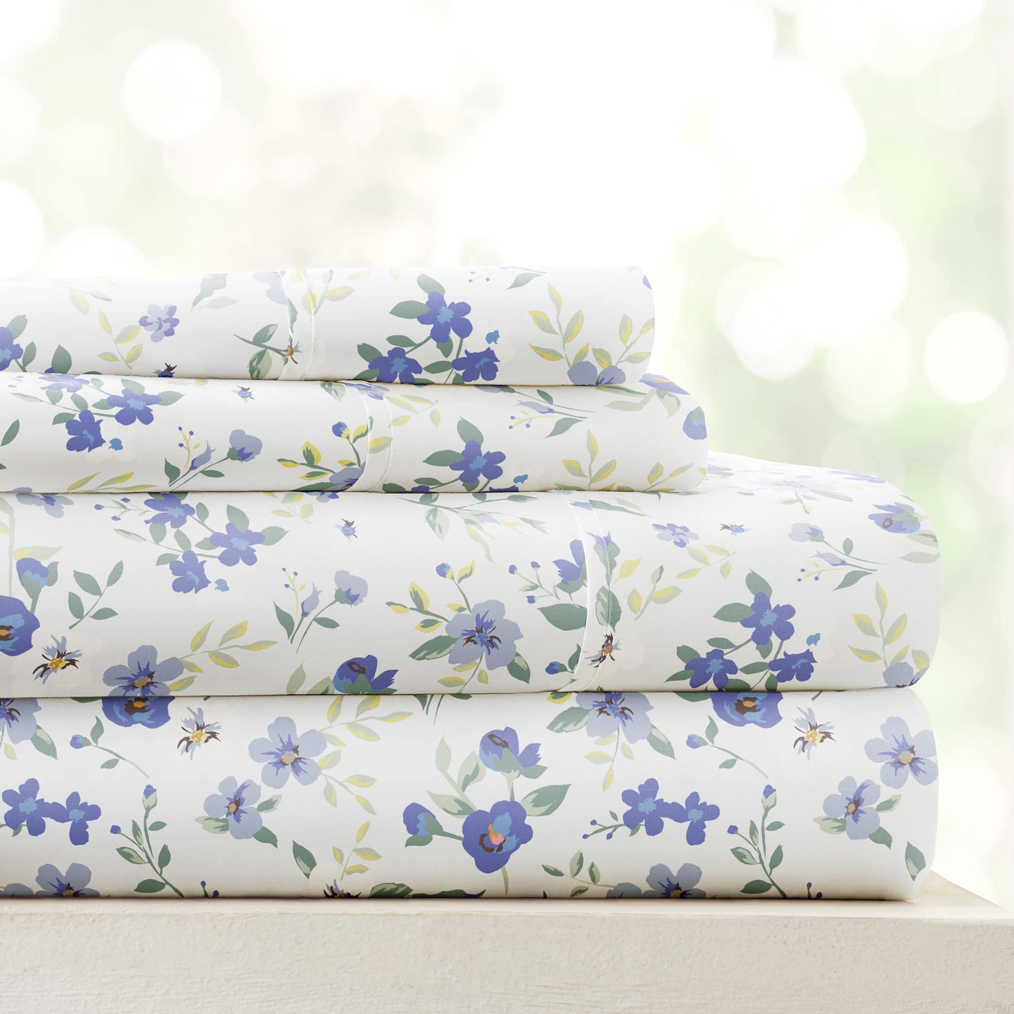 4 Piece Queen Sheet Set (Light Blue Floral) - Sleep Better Than Ever