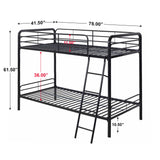 Twin Over Twin Metal Bunk Bed in Black