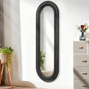 Oval Full Length Mirror with Beaded Wood Frame - 47"x16" Black Wall Mirror