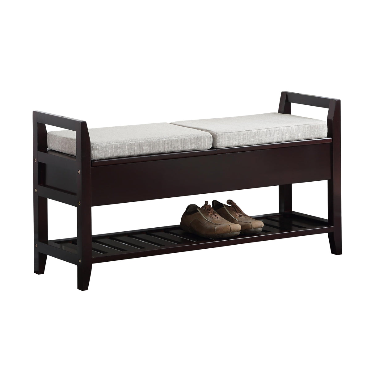 Shoe Bench,Modern Shoe Rack with 2 Separate Cushioned Seats,Wood Storage Bench