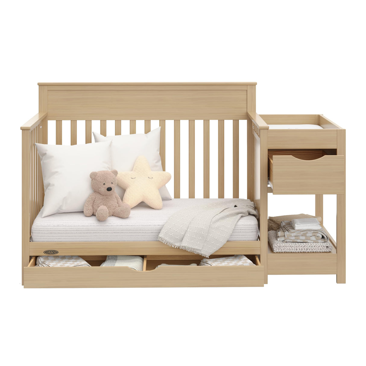 Shiloh 5-in-1 Convertible Crib & Changer with Drawer (Driftwood) – GREENGUARD Gold Certified Baby Crib Crafted from Wood