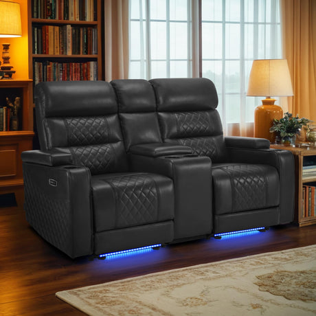 MCombo Power Recliner Loveseat Sofa with Adjustable Headrests and Console for Living Room, Home Theater Seating with USB & Type-C Ports, Armrest Storage HTS432SET (Black, Loveseat with Console)