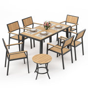 8-Piece Patio Dining Set，Outdoor Aluminum Furniture Set with Plastic-Wood Table Top