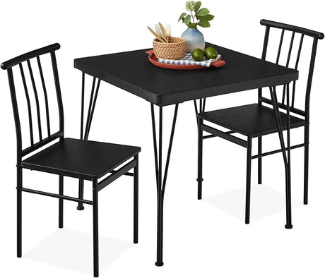 3-Piece Dining Set Modern Dining Table Set, Metal and Wood Square Dining Table