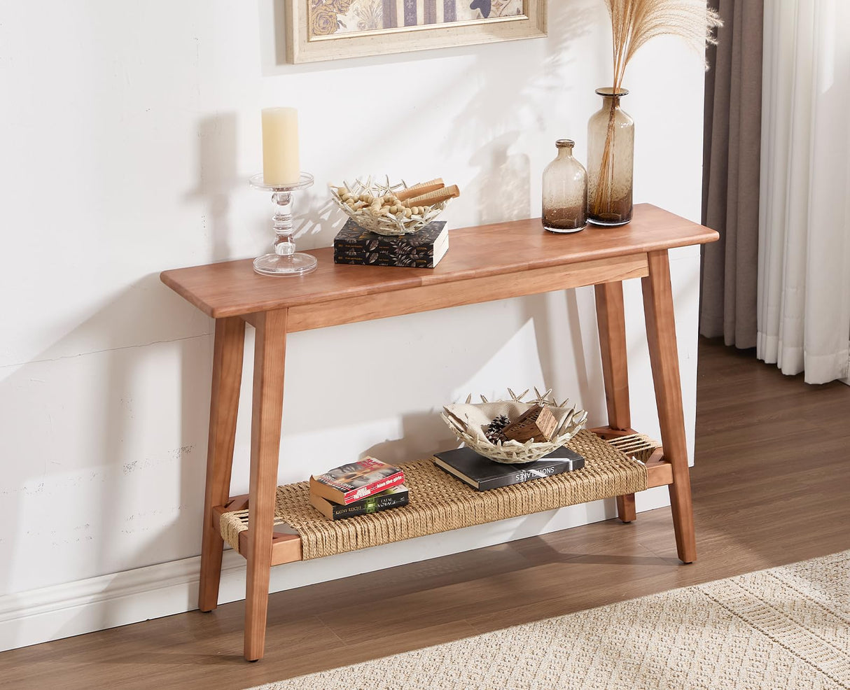 Entryway Table with Storage Farmhouse Narrow Console Table Rattan 46” Sofa Table