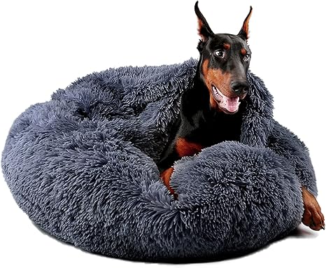 Dog Beds for Small Dogs, Donut Dog Bed with Blanket Attached, Calming Dog