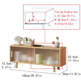 39.4" Small TV Stand for TV, Bamboo Entertainment Center with 2 C