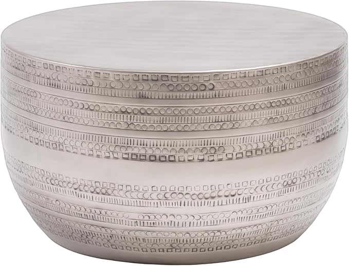 Modern Round Aluminum Hammered Embossed Texturing Metal Drum Coffee Table