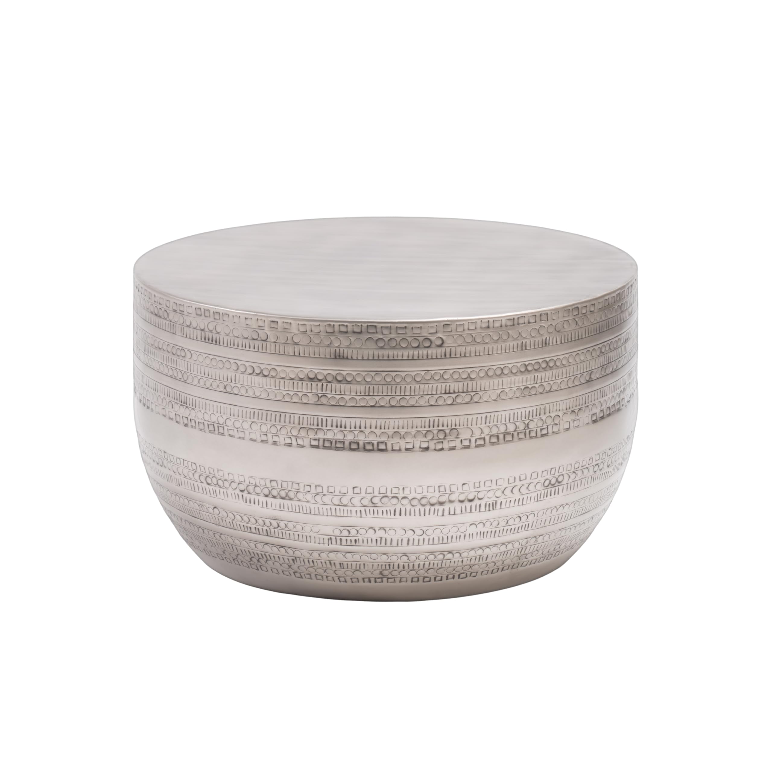 Modern Round Aluminum Hammered Embossed Texturing Metal Drum Coffee Table