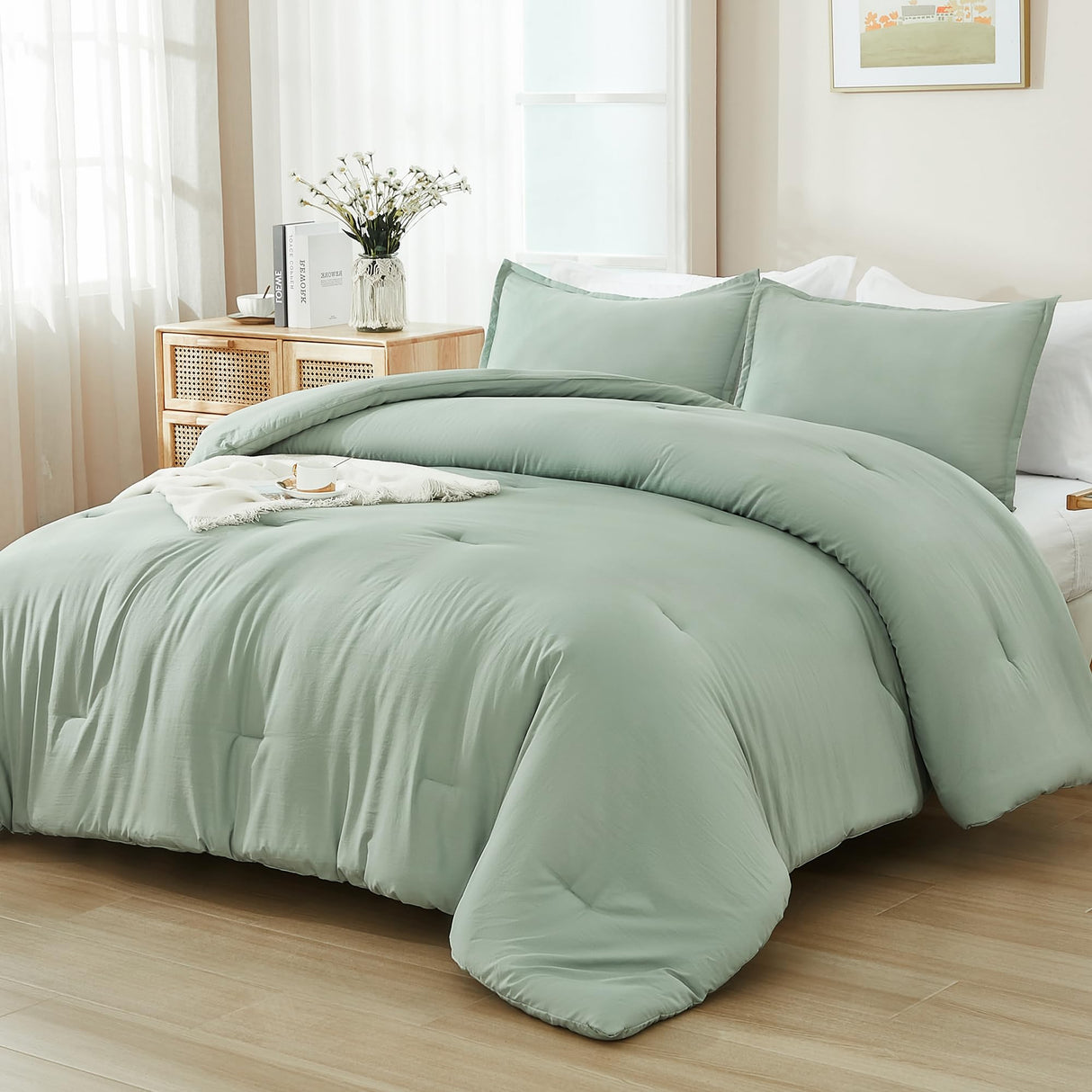 Sage Green California King Comforter Set - 7 Pieces Bed in a Bag Cal King Bedding