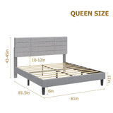 Bed Frame Queen Size Upholstered Platform Beds with Headboard Linen Fabric Wood