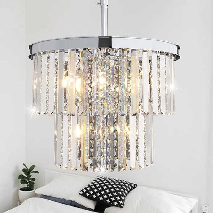 Large Long Crystal Chandelier for High Ceiling, 37-Lights Modern Gold Big Foyer Entrance Crystal