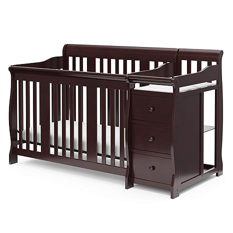 5-in-1 Convertible Crib and Changer (Gray) – Crib and Changing Table Combo with Drawer, Converts to Toddler Bed, Daybed and Full-Size Bed, Storage Drawer