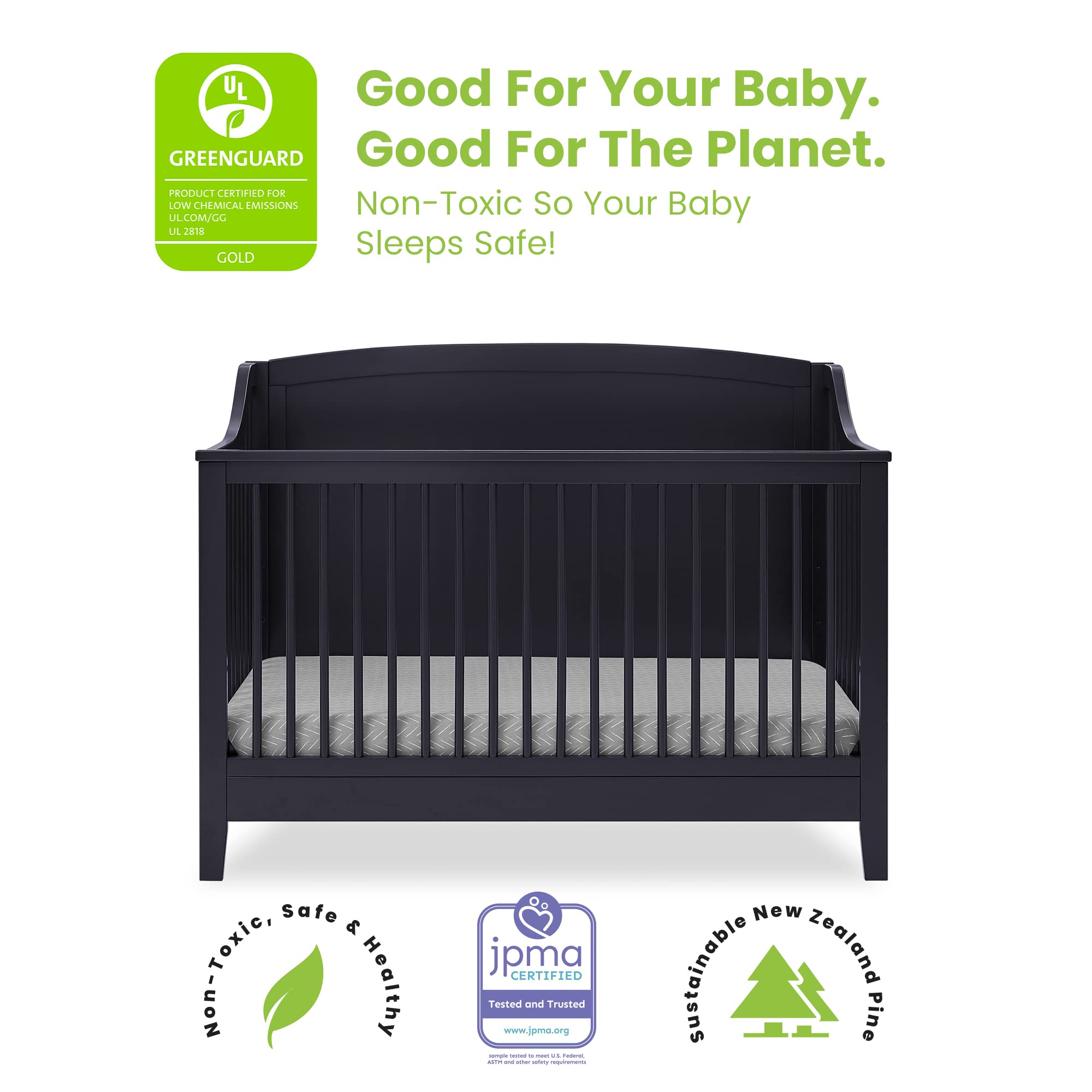 Campbell 6-in-1 Convertible Crib - Greenguard Gold Certified, Midnight Grey