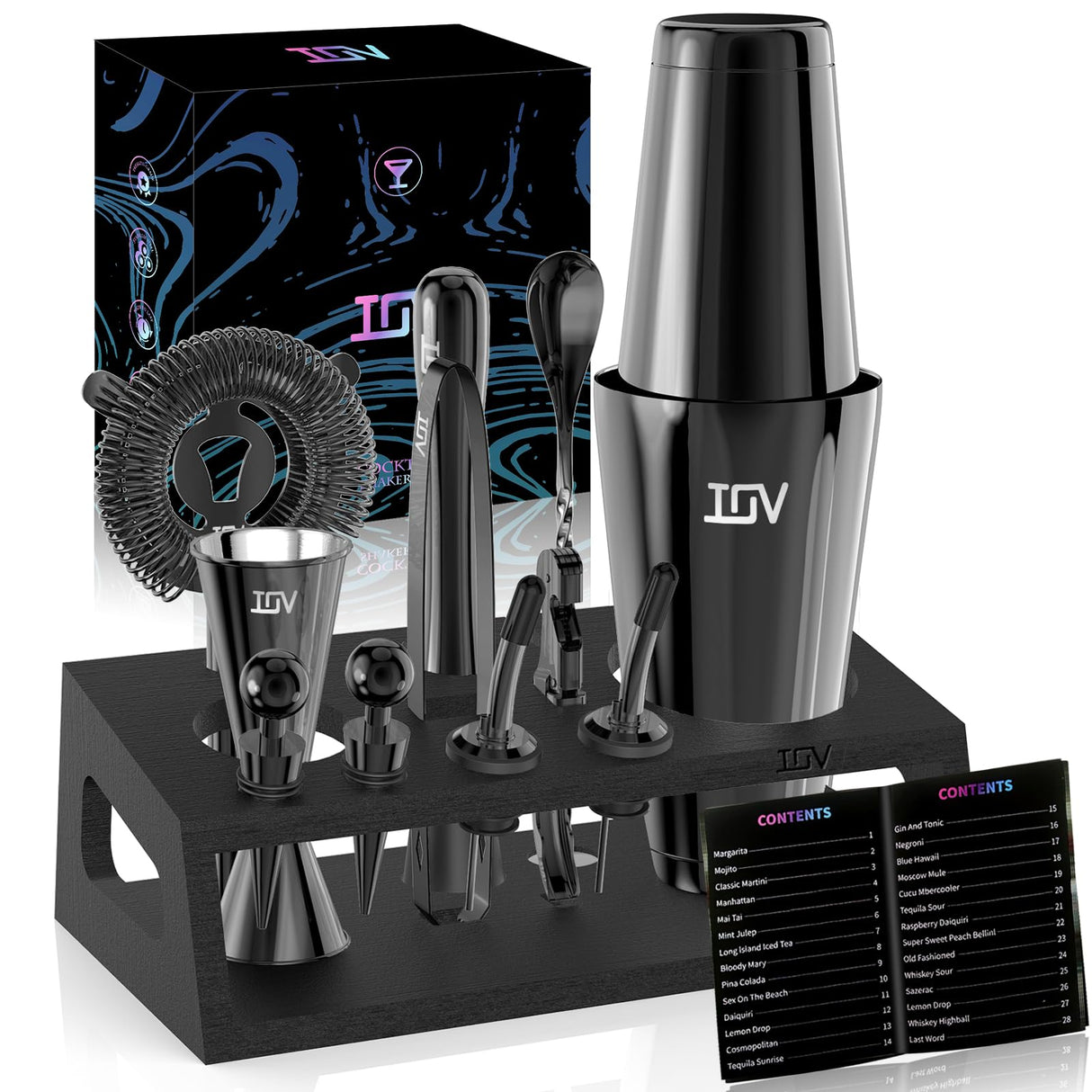 Cocktail Shaker Set: 12-Piece Mixology Bartender Kit Bar Set | 18oz & 28oz Boston Shaker