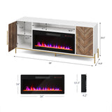 68" Wood TV Stand with 36" Electric Fireplace - White Ebony