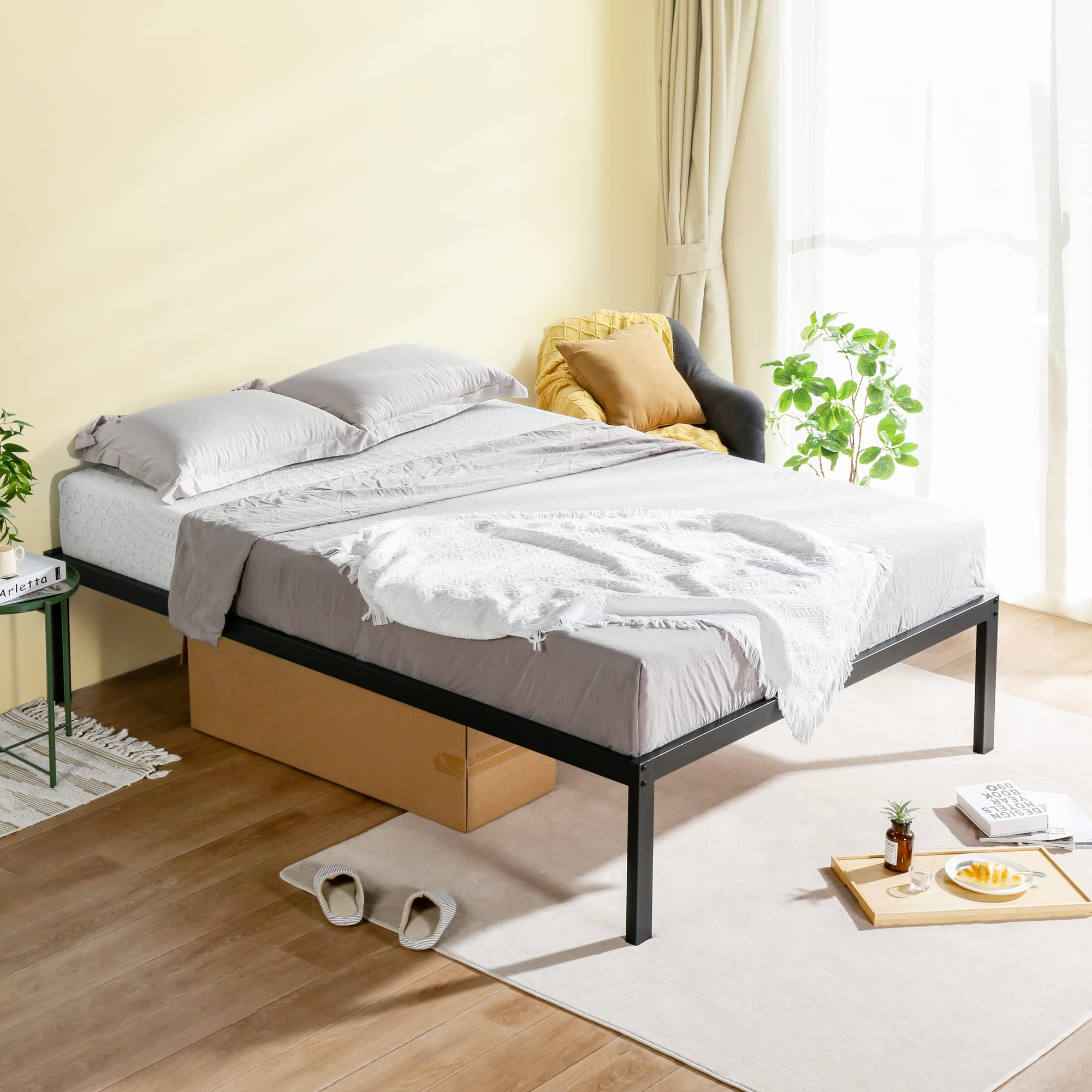 18 Inch Tall Metal Bed Frame/Dura Steel Slat/Anti-Slip Support