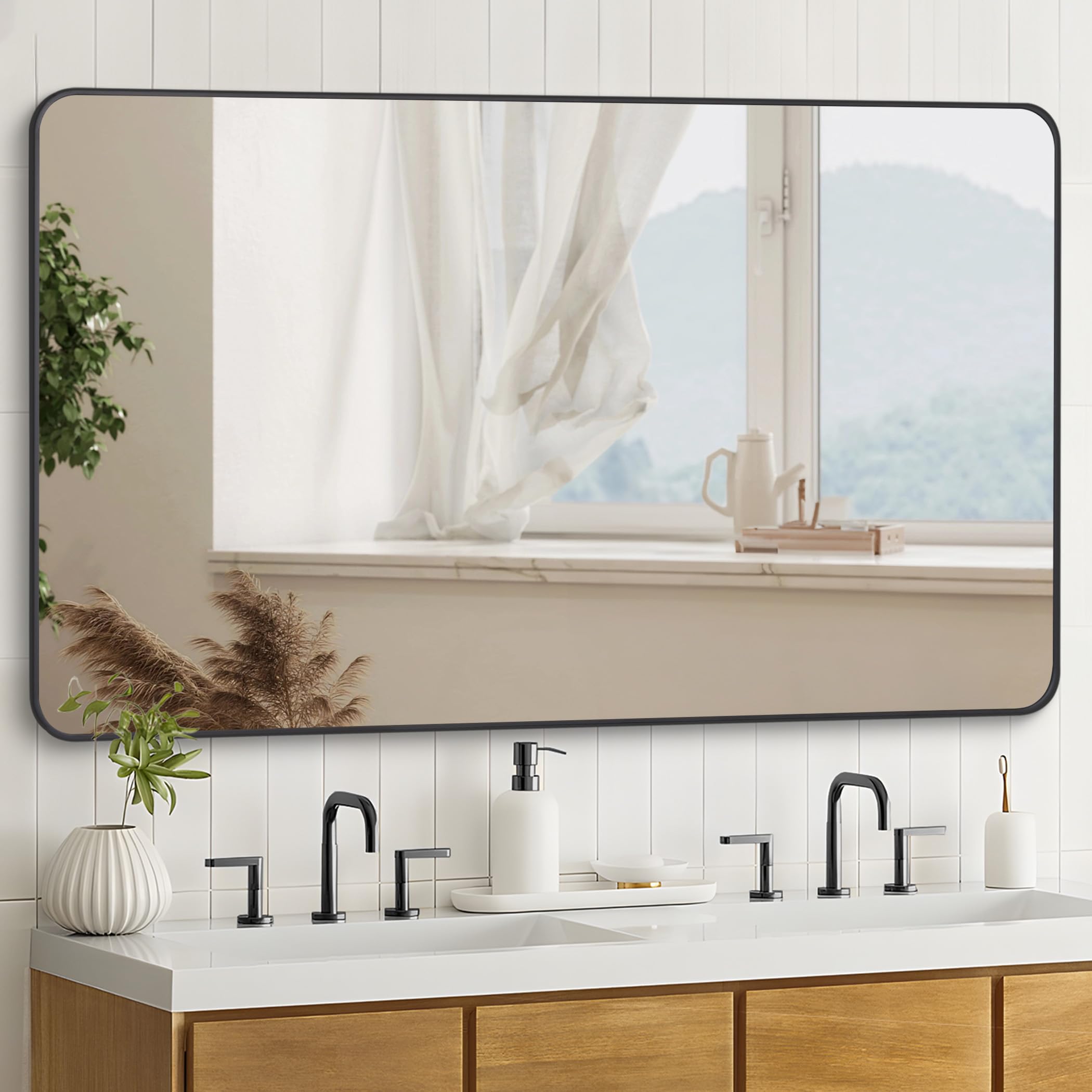 Bathroom Mirror, Matte Black Wall Mirror with Metal Frame