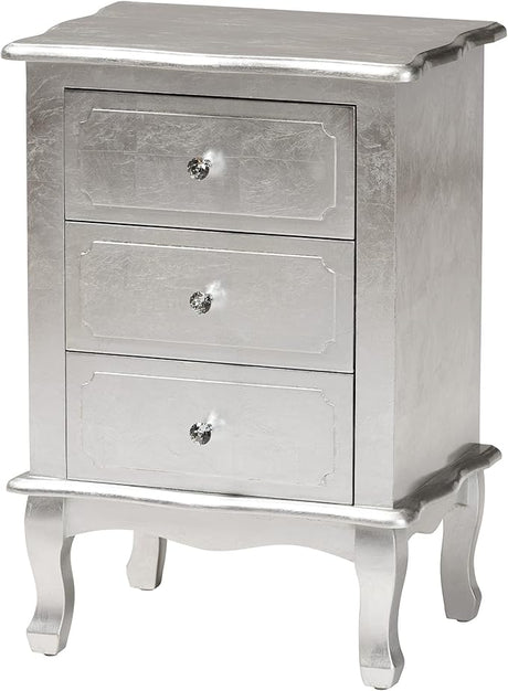 Newton End Table, 3-Drawer, Silver