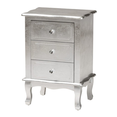 Newton End Table, 3-Drawer, Silver