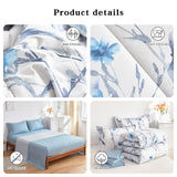 Bed in a Bag Twin Comforter Set with Sheets, Blue Flower Branch on White Botanical