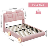 Full Upholstered Led Bed Frame with Wheels Decor & Adjustable Curved