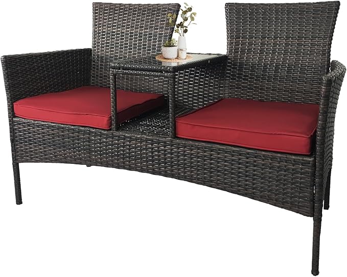 Outdoor Rattan Patio Loveseat,Wicker 2-Seat Outdoor Loveseat