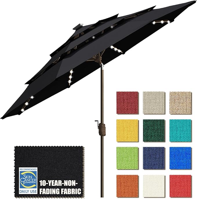 USA Solar 9ft 3 Tiers Market Umbrella with 80 LED Lights Patio Umbrellas Outdoor Table