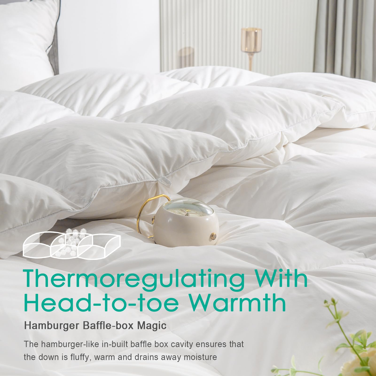 APSMILE Down Comforter Queen Size Pinch Pleat Design - 750 Fill-Power Luxurious Fluffy Duvet Insert - All-Season Medium Warmth Bed Feather Down Comforter with 8 Tabs(90"x90", Solid White)