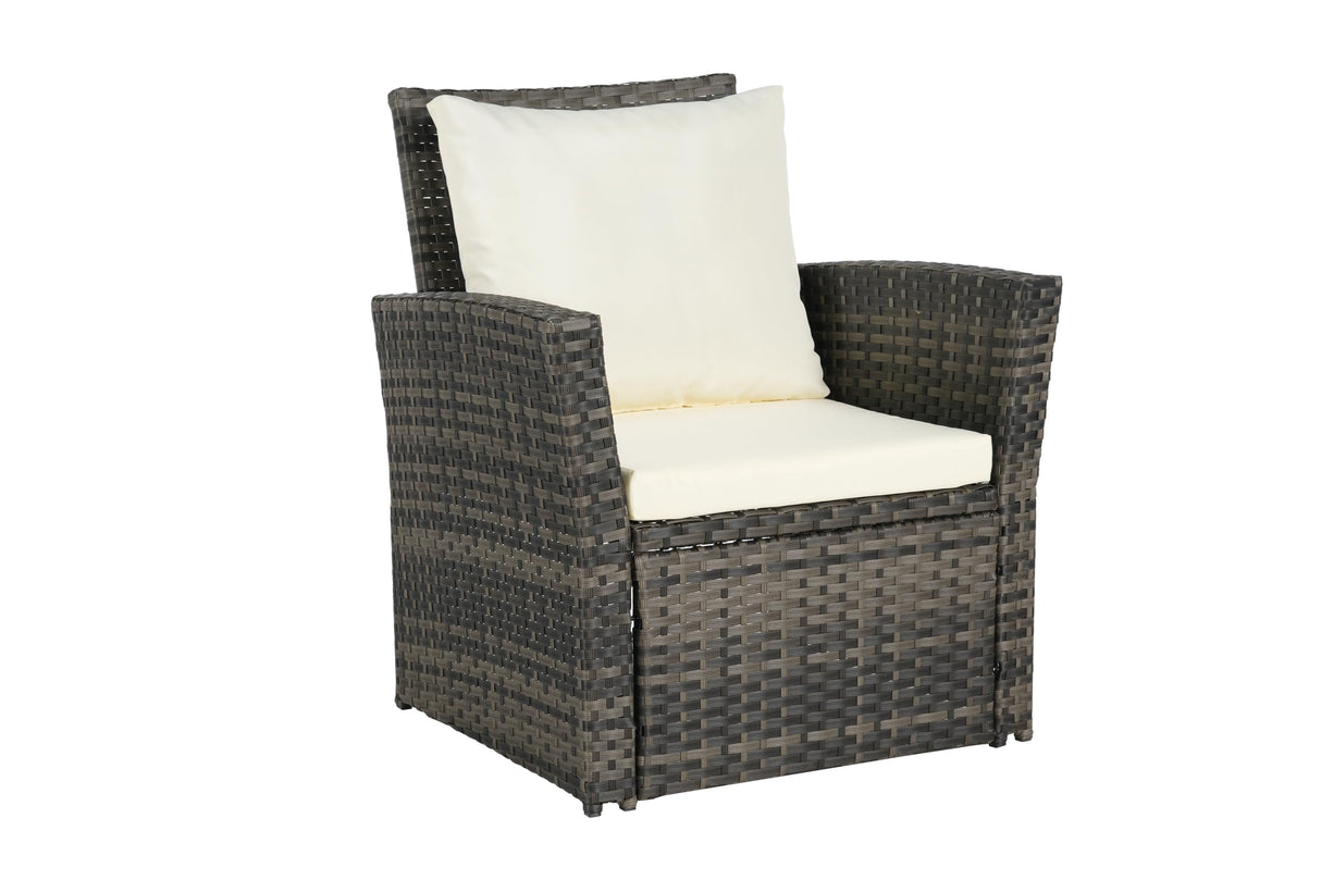 4 Pieces Outdoor Patio Furniture Set with Rattan Chairs and Tempered Glass Table