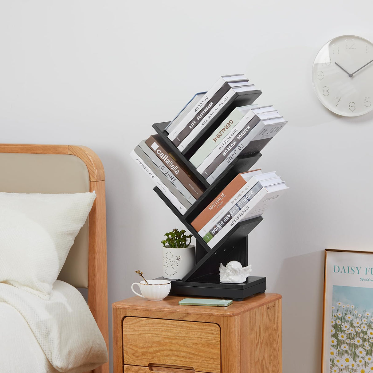 4-Shelf Tree Bookshelf, 4 Tier Floor Standing Bookcase for CDs/Magazine/Books