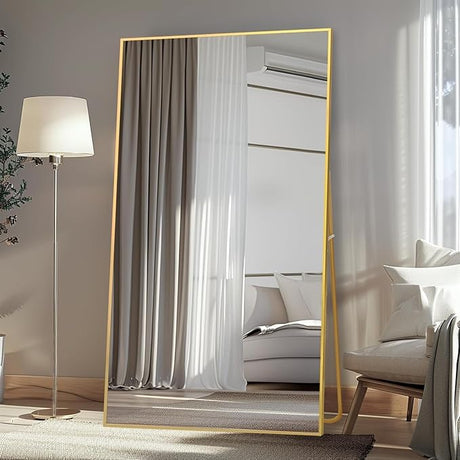 Full Length Mirror, 76"x34" Gold Oversized Tempered Floor Mirrors with Stand