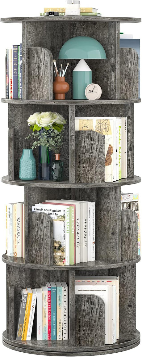 Rotating Bookshelf, Small Corner Bookshelf for Small Space, 360 Display 4 Tier Floor