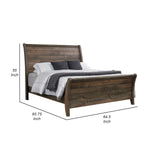 BM302809 Que Wood Queen Size Bed with Curved Plank Sleigh Design Rustic Brown