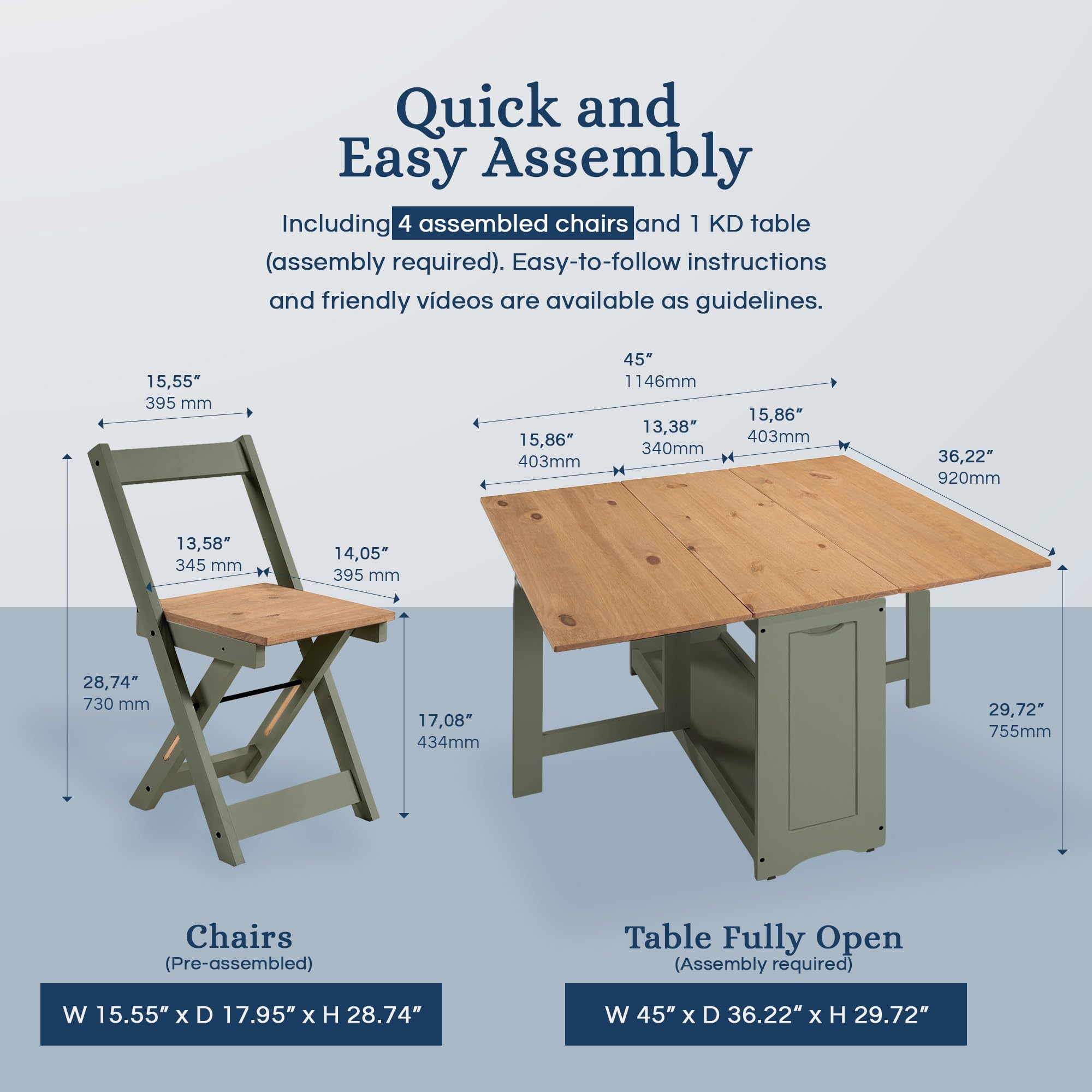 Santos Butterfly Dining Set - 5 Piece Folding Table with 4 Nesting Chairs