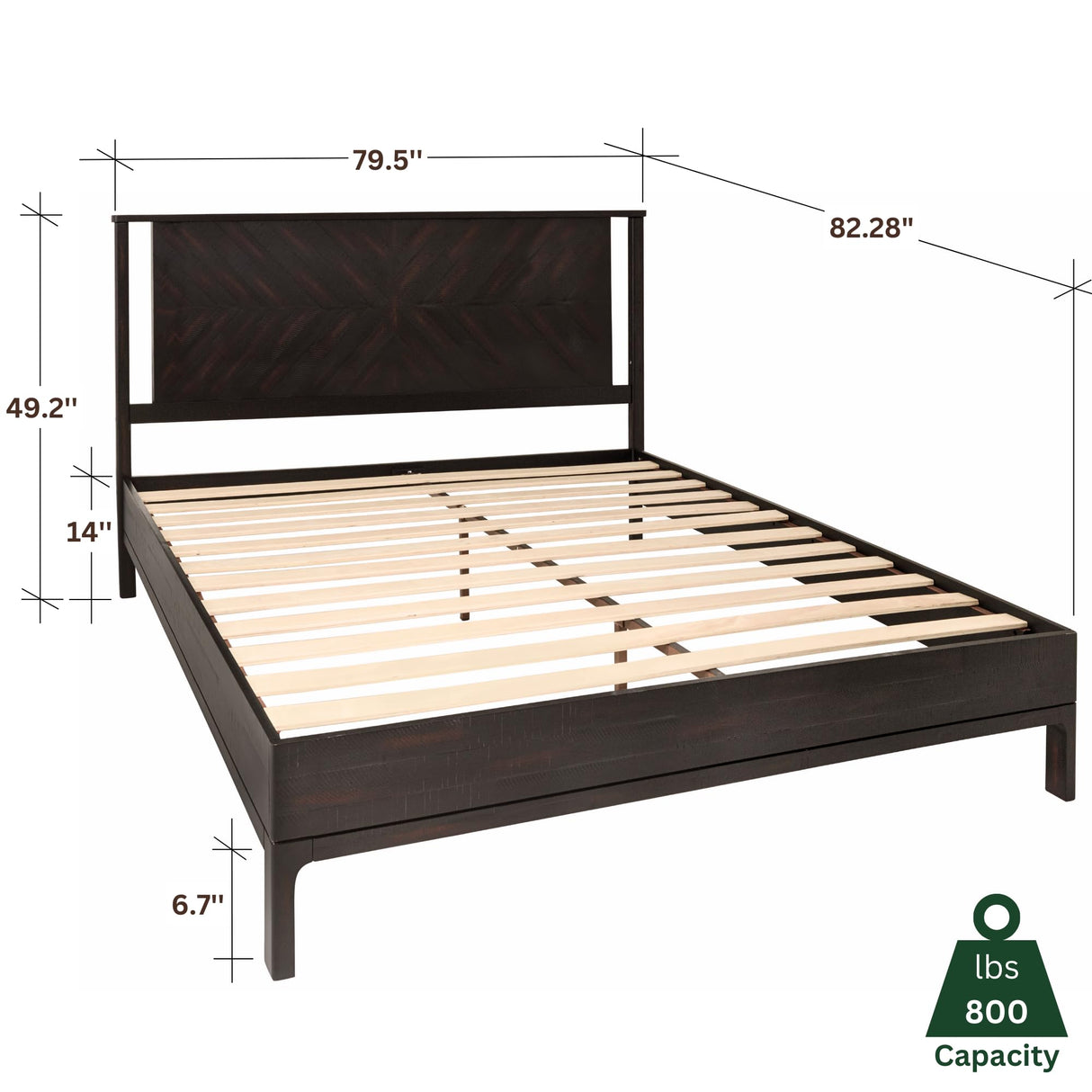 Vivian 14 Inch Deluxe Bed Frame with Headboard, Rustic & Scandinavian Style with Solid