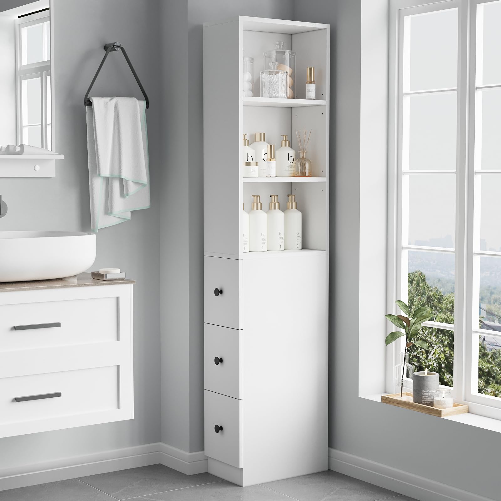 Storage Cabinet Tall Narrow Bathroom Organizer