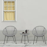 Outdoor Acapulco Chair Set 3-Piece with Glass Top Table, Lightweight All-Weather Woven